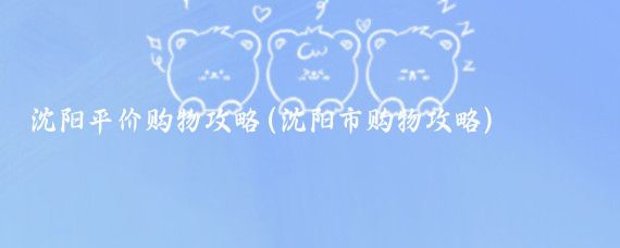 沈阳平价购物攻略(沈阳市购物攻略)